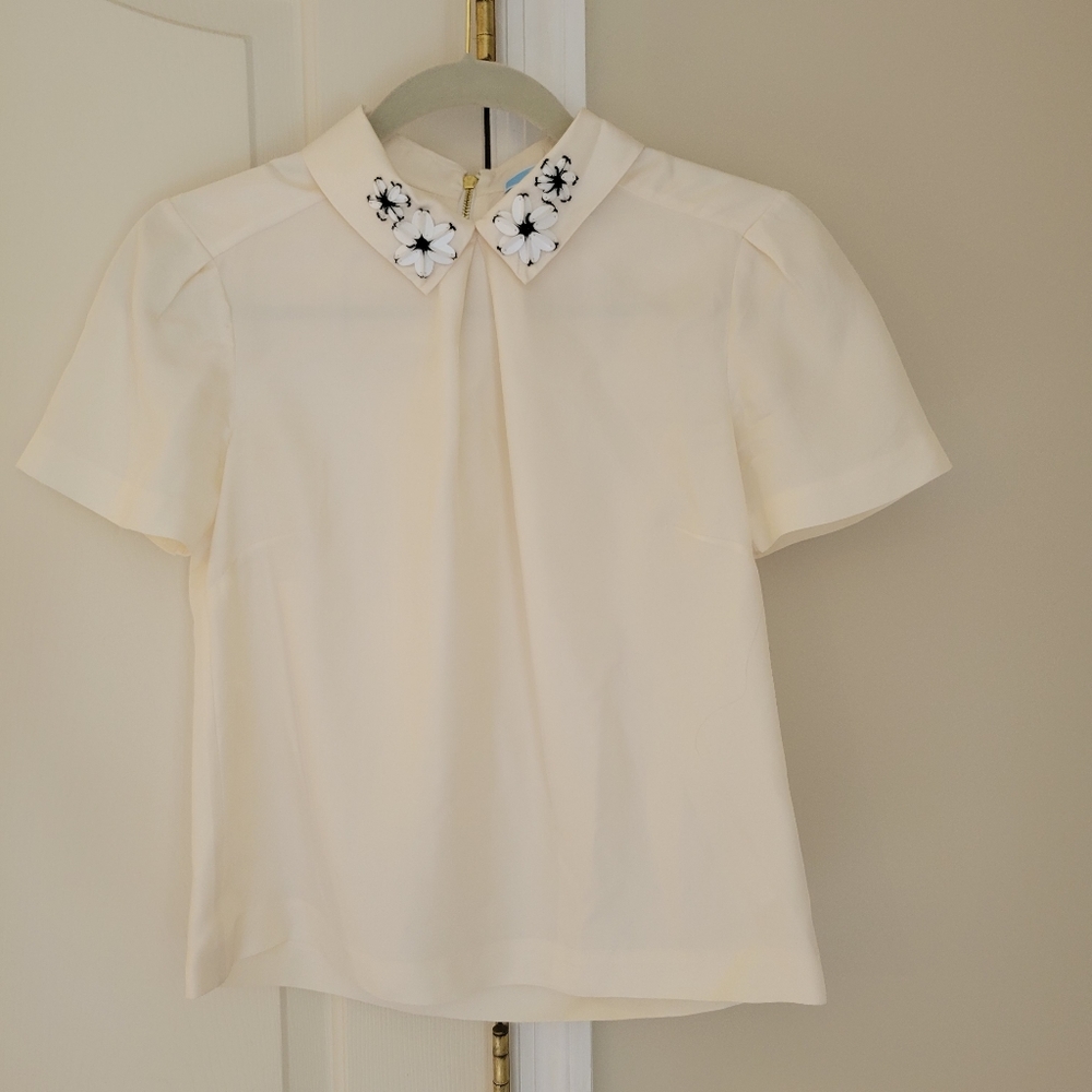 Draper James silk top with floral embellishments